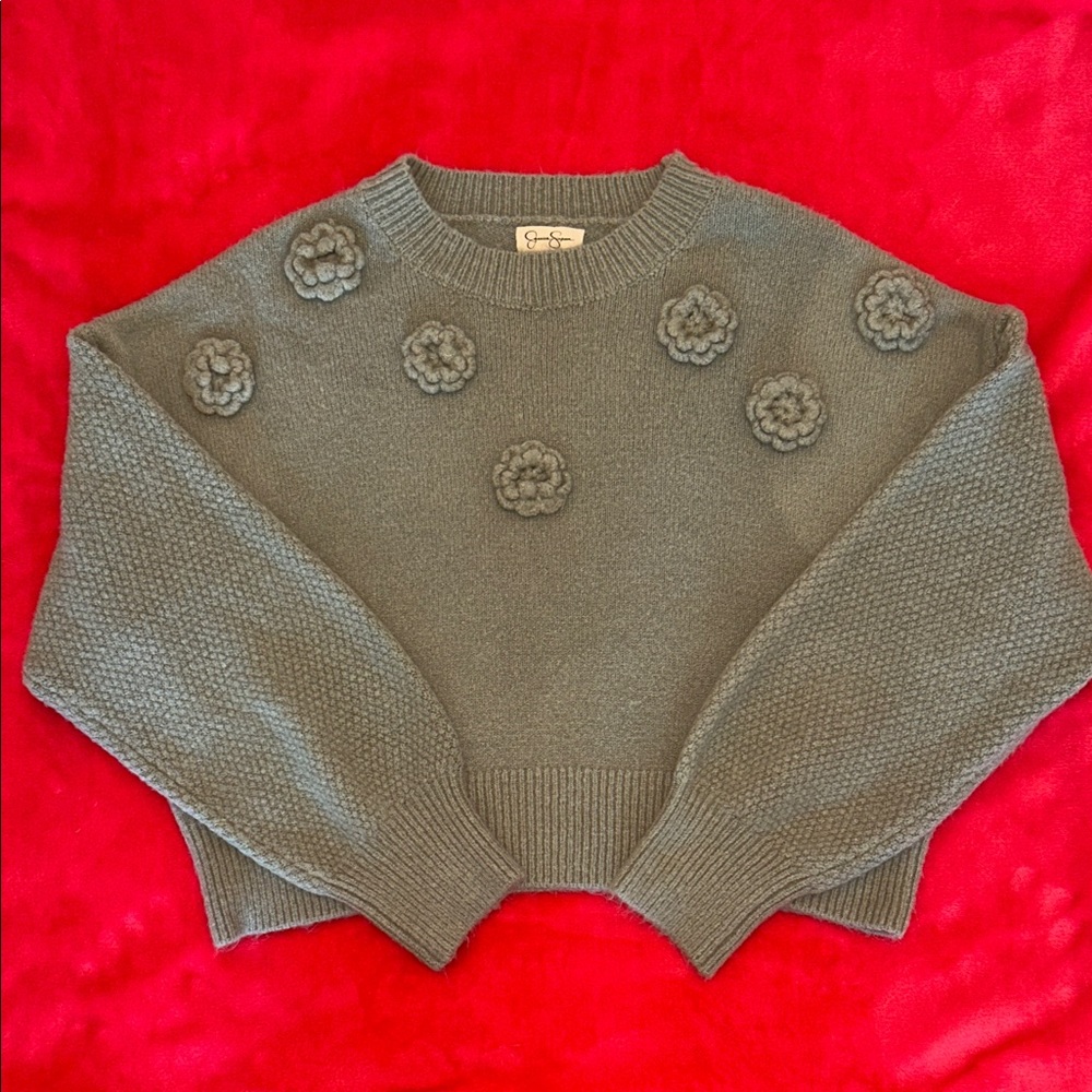 Jessica Simpson Sage Floral Applique Knit Sweater